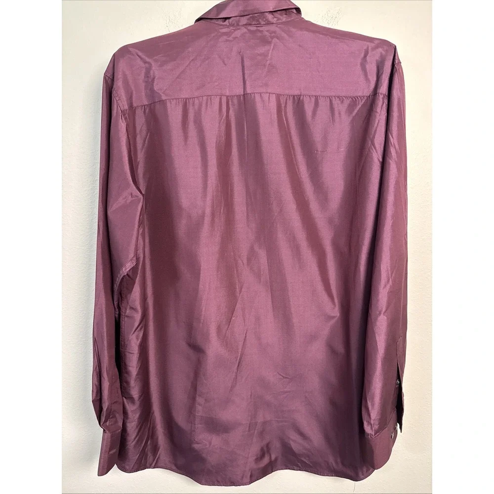 Alfani Mens Silk Burgundy Button Front Collar Long Sleeve Shirt Sz  L  16 34 /35